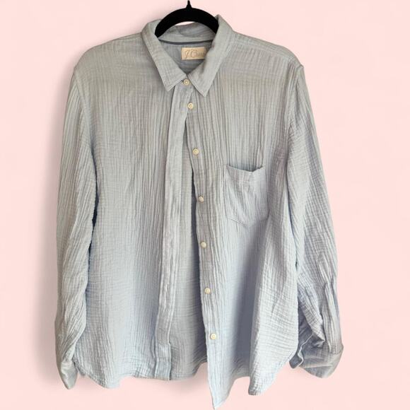J Crew Cotton Gauze Light Blue Button Up Shirt size L-XL - Picture 1 of 6